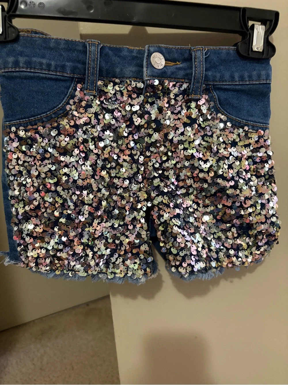 Justice Blue Denim Shorts with Iridescent Sequins